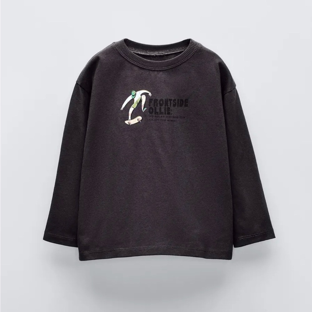 Zara boys long sleeve top skateboarding “Frontside Ollie” size 3 years graphic